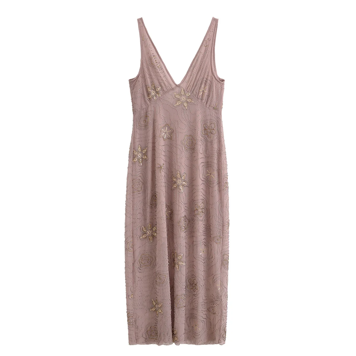 Mia | Elegant V-Neck Backless Midi Dress with Beaded Hem Detail