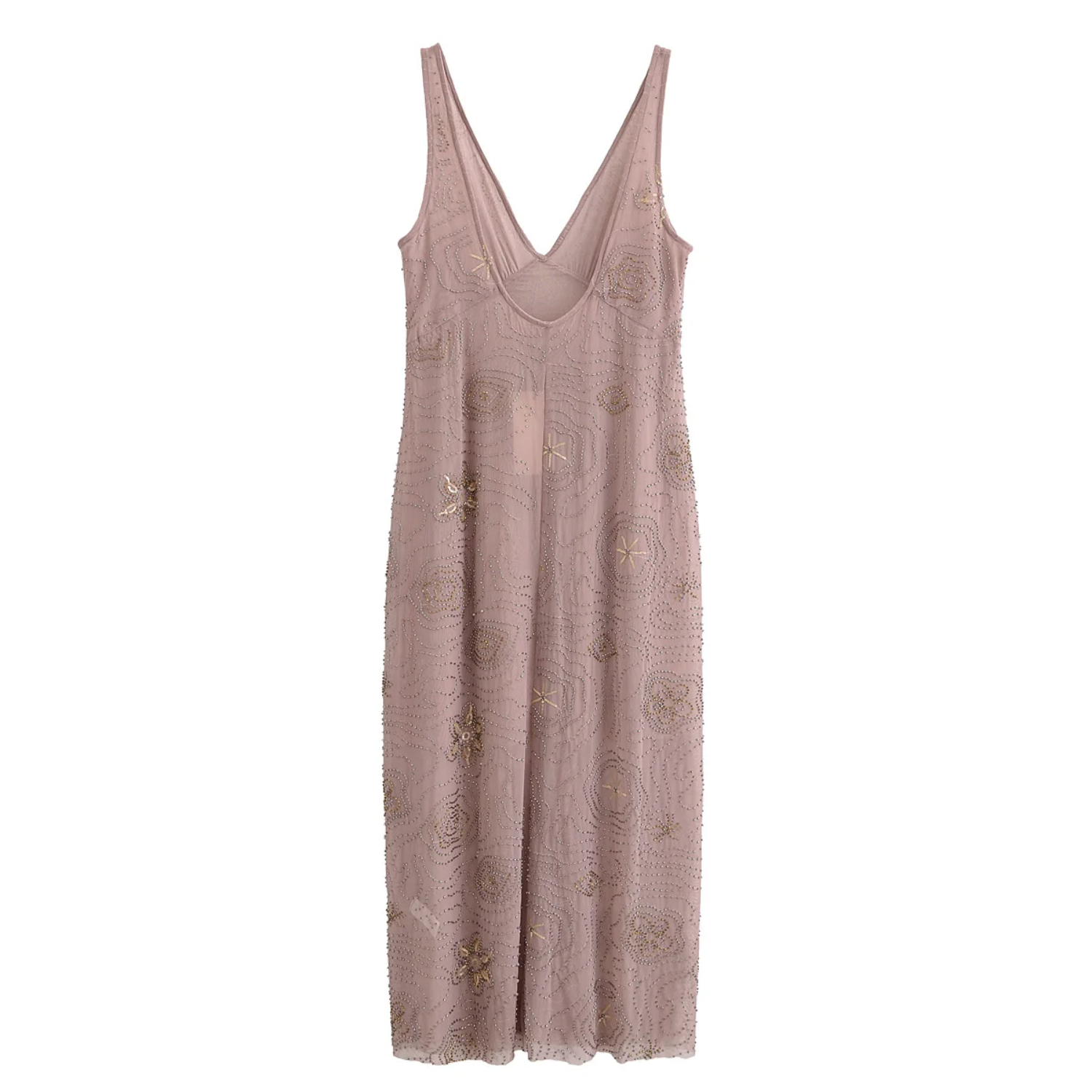 Mia | Elegant V-Neck Backless Midi Dress with Beaded Hem Detail