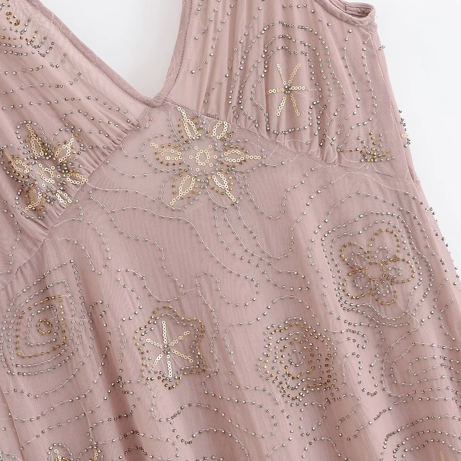Mia | Elegant V-Neck Backless Midi Dress with Beaded Hem Detail