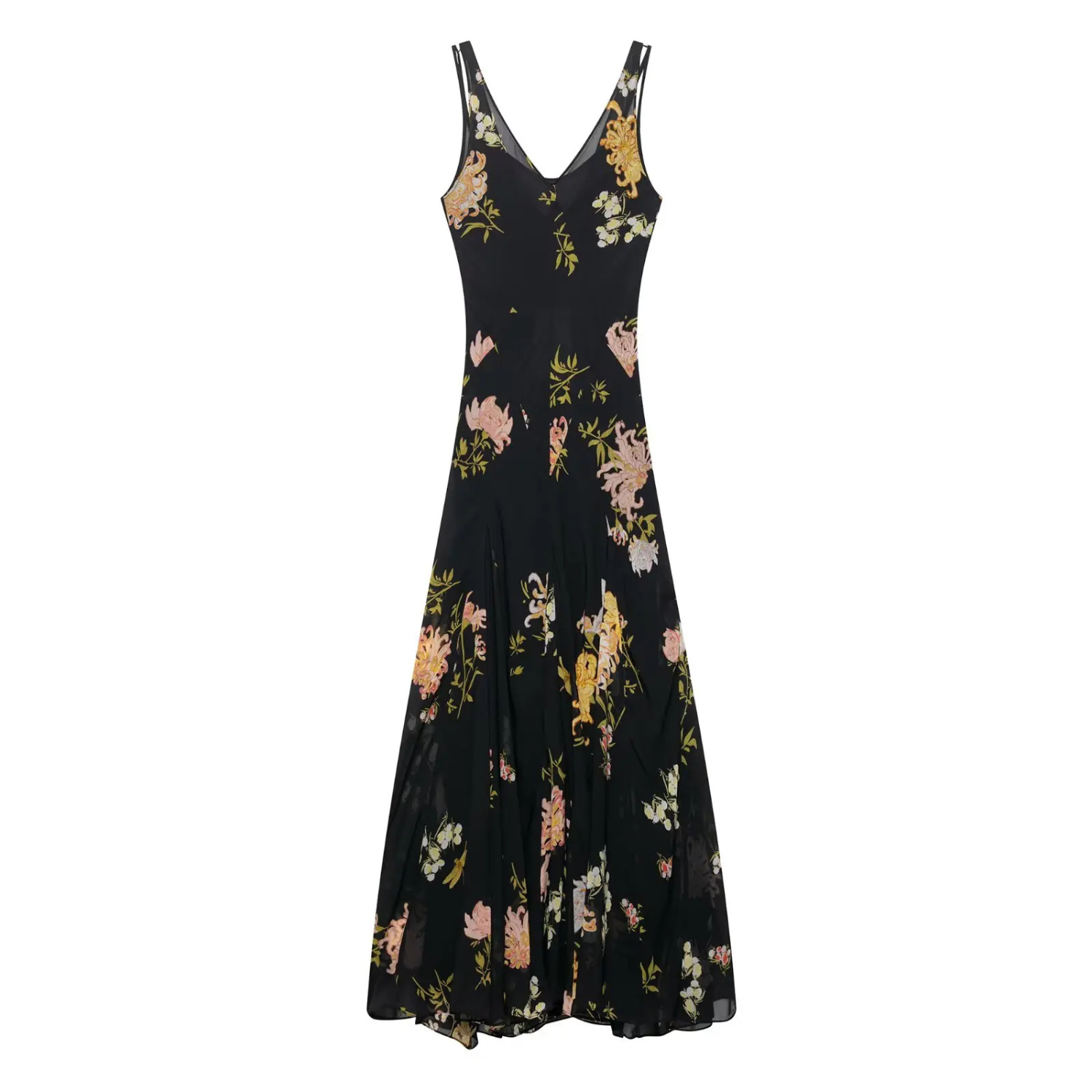 Bella | Printed V-Neck Sleeveless Midi Dress with Pleated Waist Detail