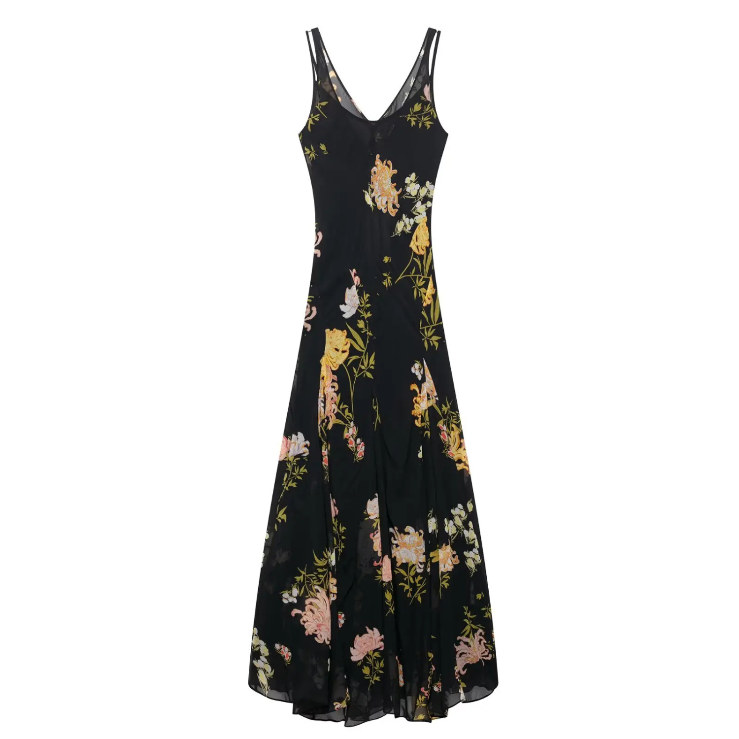 Bella | Printed V-Neck Sleeveless Midi Dress with Pleated Waist Detail