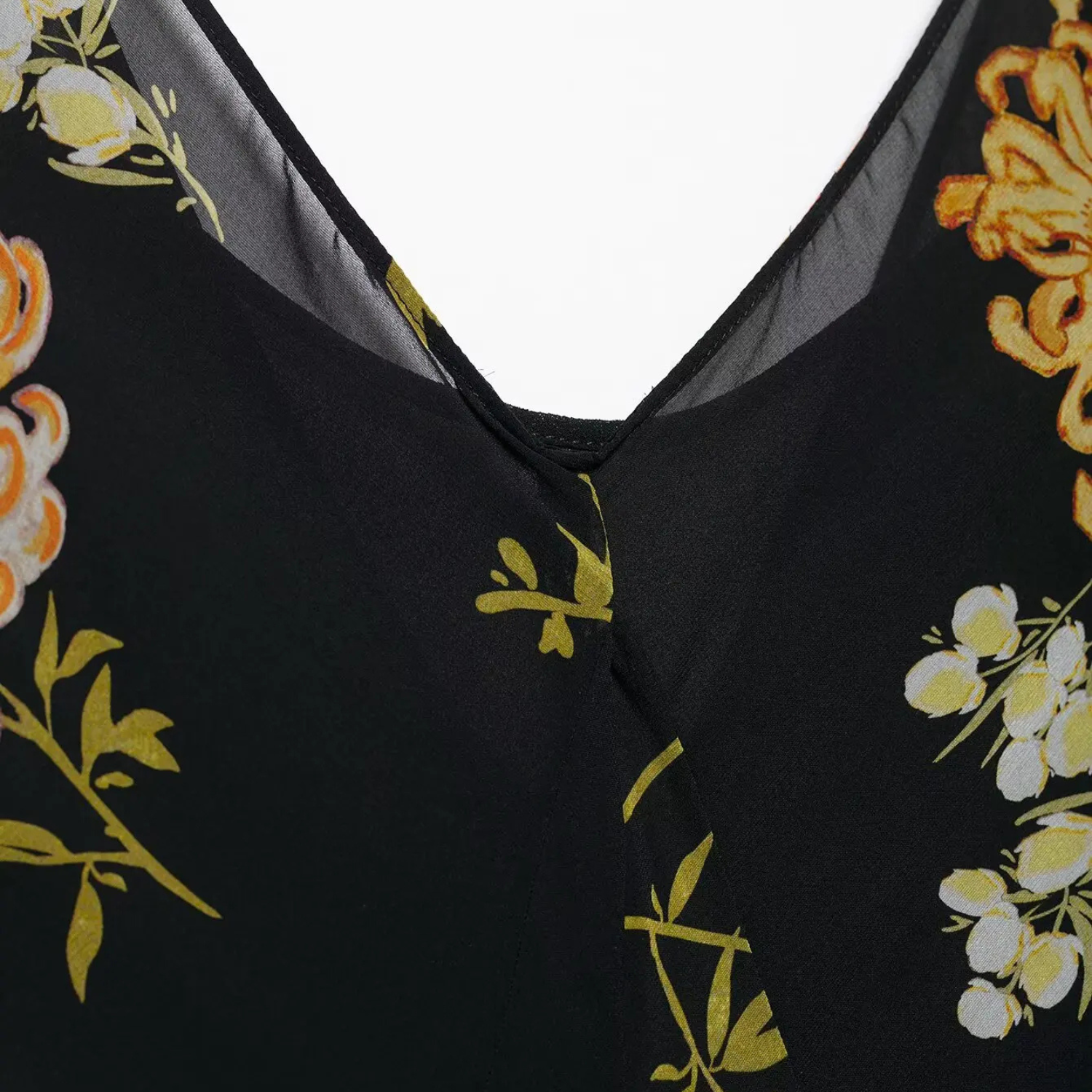 Bella | Printed V-Neck Sleeveless Midi Dress with Pleated Waist Detail