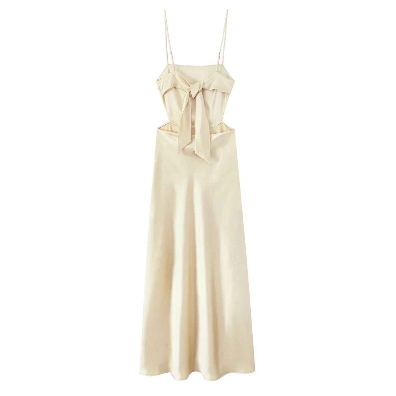 Ella | Sleeveless Satin Long Dress with Lace-Up Back and Side Zipper