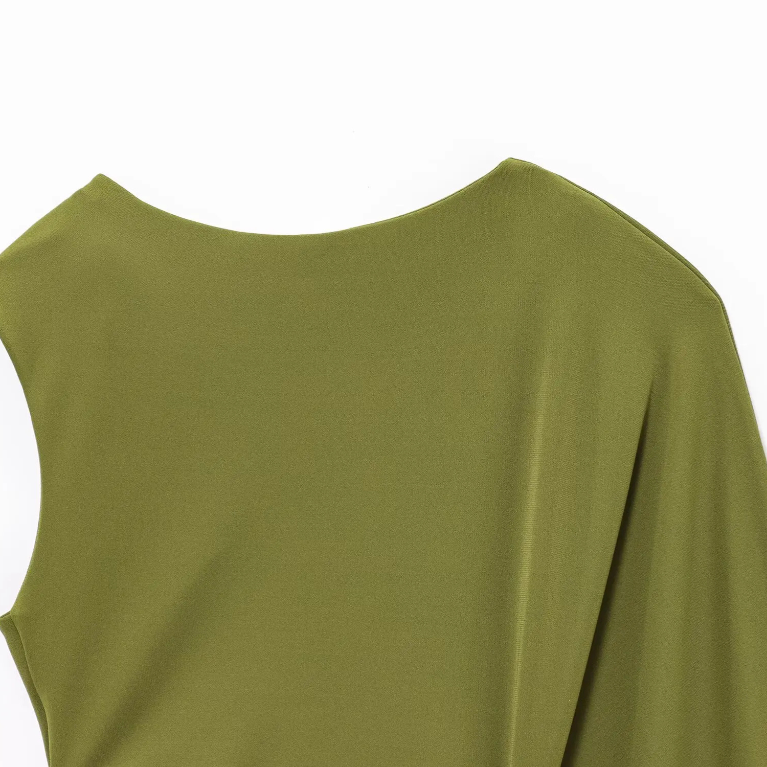 Isla | Green Long Dress with One-Shoulder Sleeve and Hollow Waist