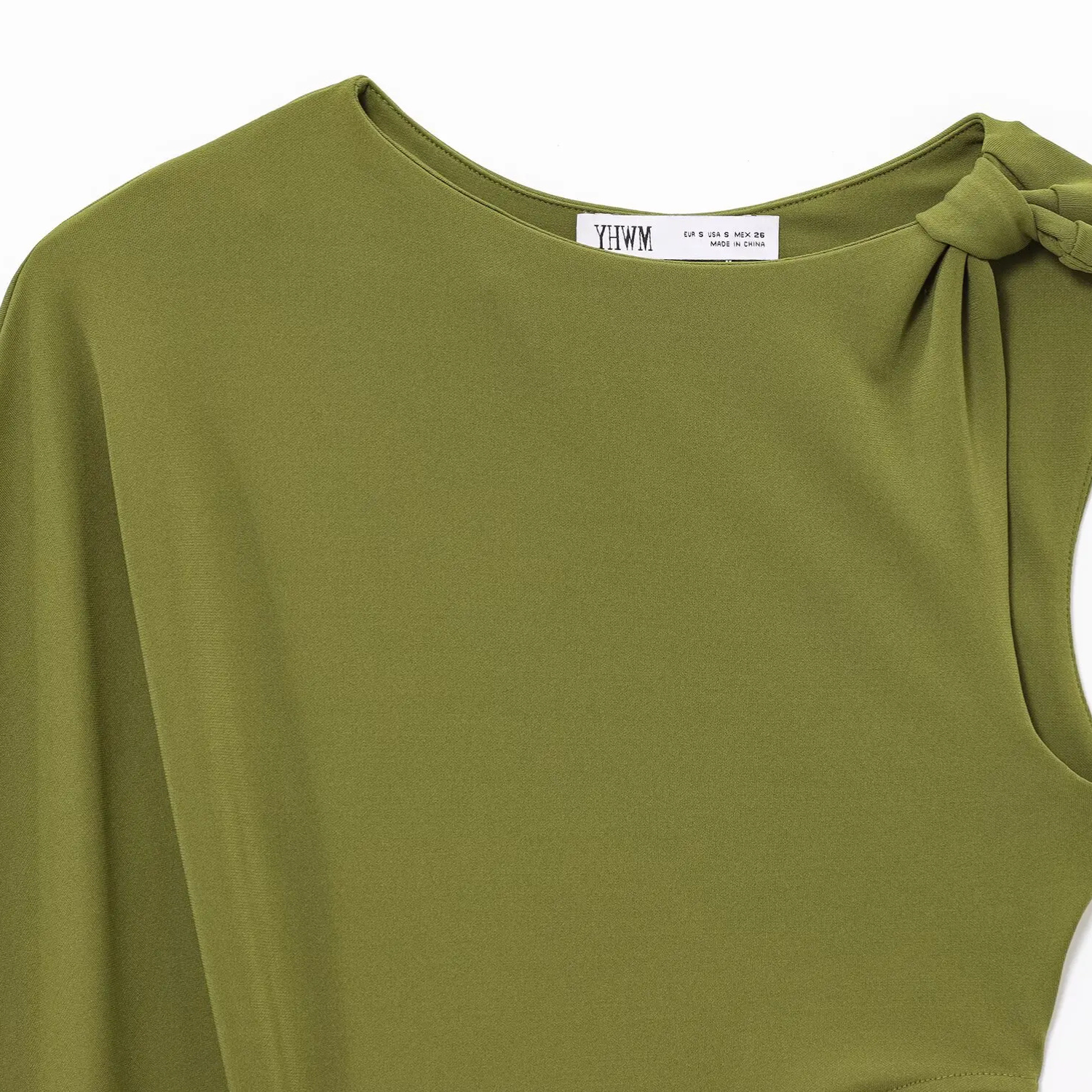 Isla | Green Long Dress with One-Shoulder Sleeve and Hollow Waist